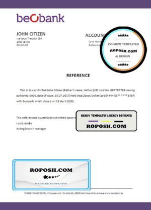 Belgium Beobank account closure reference letter template in Word and PDF format