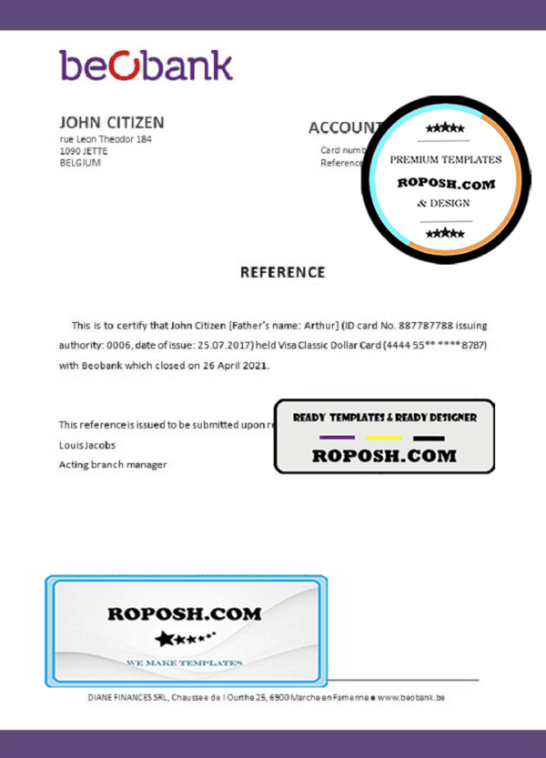 Belgium Beobank account closure reference letter template in Word and PDF format