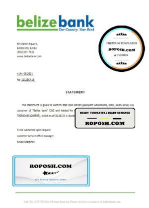 Belize Belizebank bank account closure reference letter template in Word and PDF format