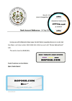 Bhutan National Bank account closure reference letter template in Word and PDF format