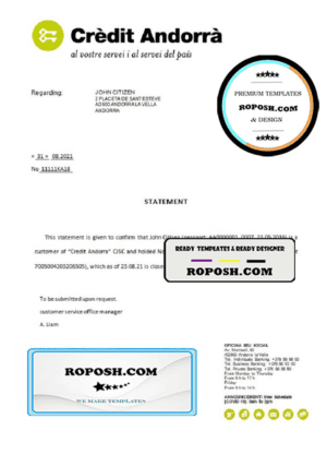 Andorra Credit Andorra bank account closure reference letter template in Word and PDF format