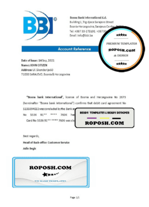 Bosnia and Herzegovina Bosna Bank International bank account closure reference letter template in Word and PDF format