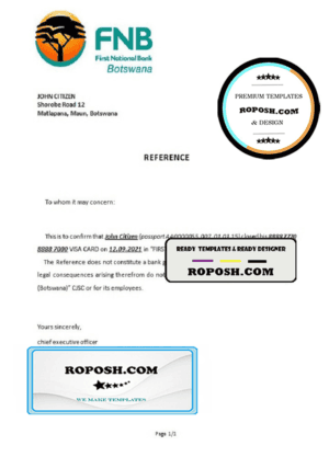 Botswana First National Bank (FNB) account closure reference letter template in Word and PDF format