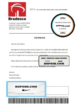 Brazil Bradesco bank account closure reference letter template in Word and PDF format