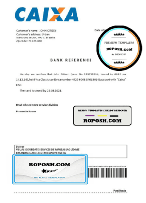 Brazil Caixa bank account closure reference letter template in Word and PDF format