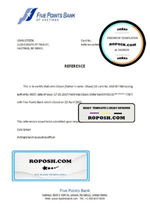 USA Five Points Bank bank account closure reference letter template in Word and PDF format