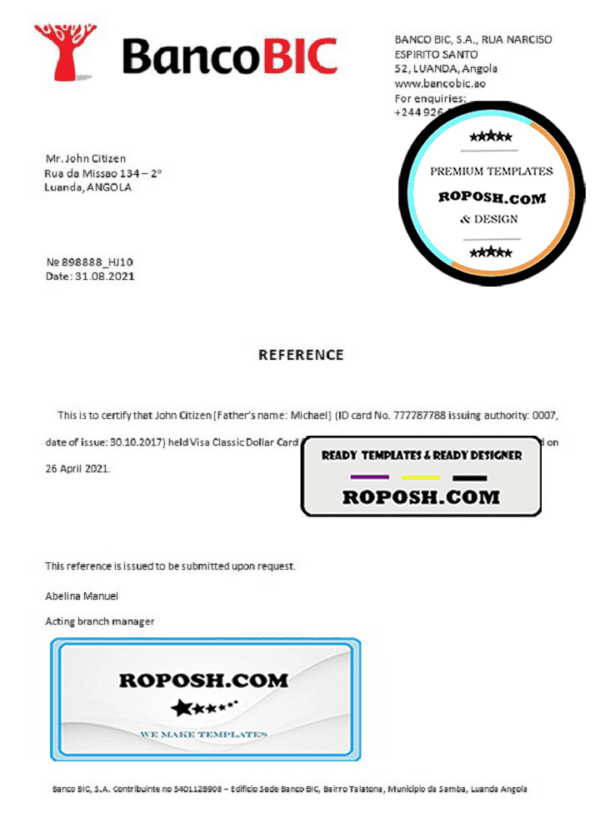 Angola Banco Yetu bank account closure reference letter template in Word and PDF format
