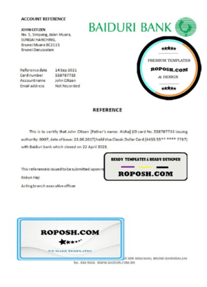 Brunei Baiduri bank account closure reference letter template in Word and PDF format