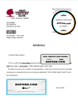 USA First Century Bank bank account closure reference letter template in Word and PDF format