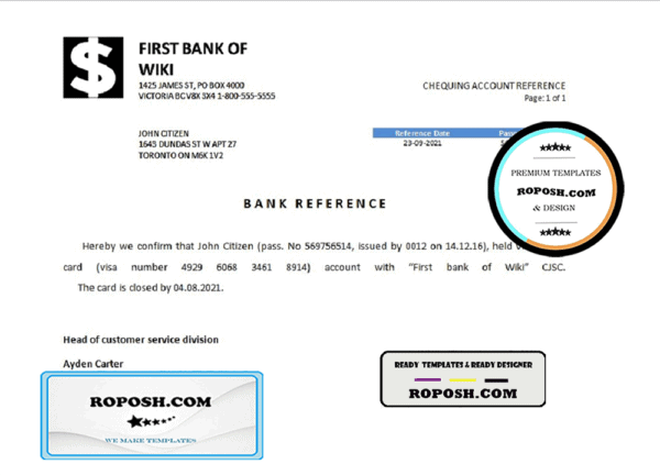 USA First Bank of Wiki bank account closure reference letter template in Word and PDF format