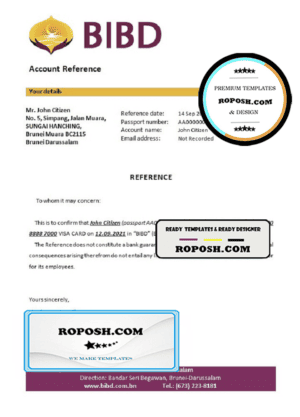 Brunei Islam Darussalam bank account closure reference letter template in Word and PDF format