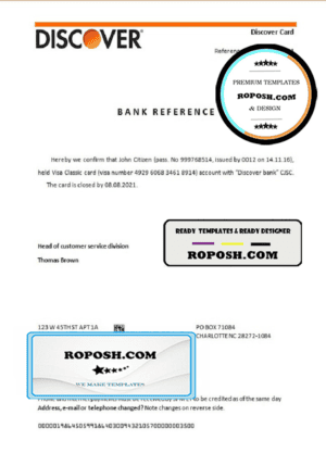USA Discover bank account closure reference letter template in Word and PDF format