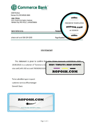 USA Commerce Bank bank account closure reference letter template in Word and PDF format
