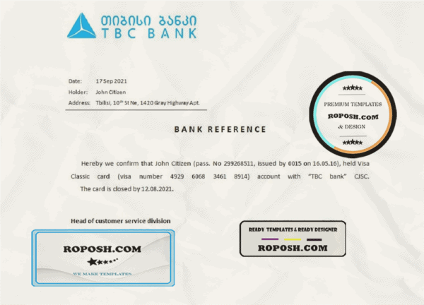 Georgia TBC bank account closure reference letter template in Word and PDF format