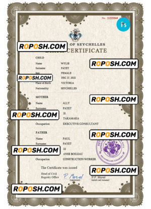 Seychelles vital record birth certificate PSD template