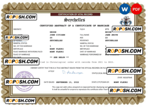 Seychelles marriage certificate Word and PDF template, fully editable