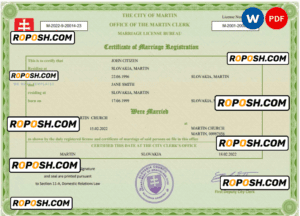Slovakia marriage certificate Word and PDF template, completely editable