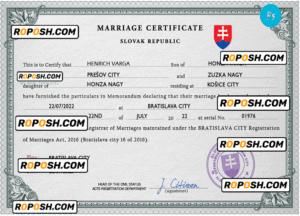 Slovakia marriage certificate PSD template, fully editable