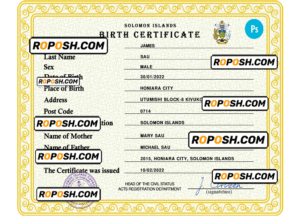 Solomon vital record birth certificate PSD template, fully editable