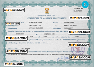 South Africa marriage certificate PSD template, completely editable