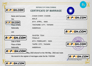 Taiwan marriage certificate PSD template, fully editable