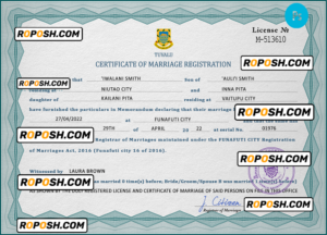 Tuvalu marriage certificate PSD template, fully editable
