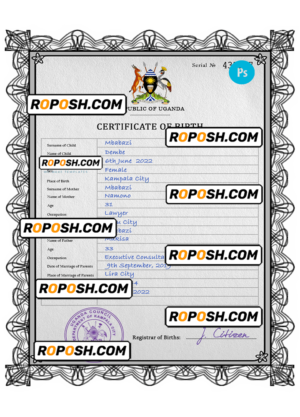 Uganda birth certificate PSD template, completely editable