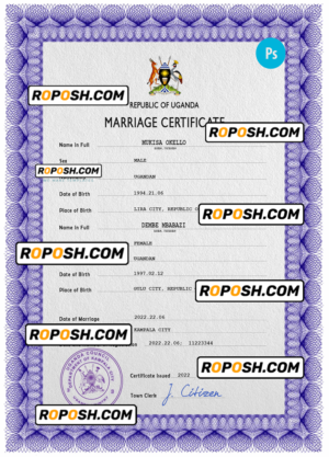 Uganda marriage certificate PSD template, completely editable