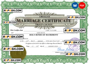 Uruguay marriage certificate Word and PDF template, fully editable