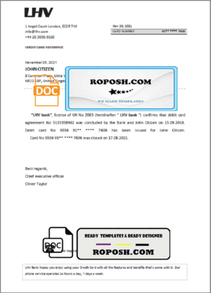 United Kingdom LHV bank account closure reference letter template in Word and PDF format