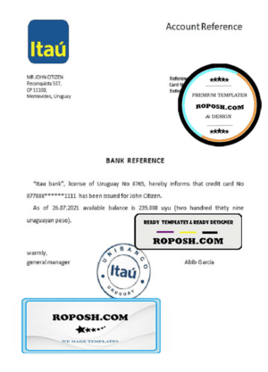 Uruguay Itau bank reference letter template in Word and PDF format