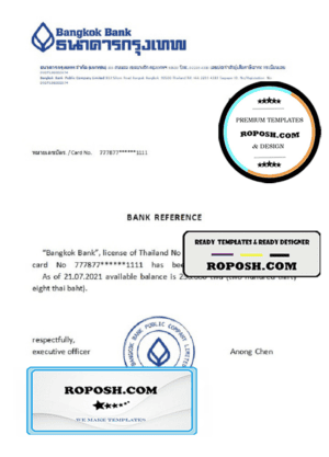 Thailand Bangkok Bank reference account reference letter template in Word and PDF format