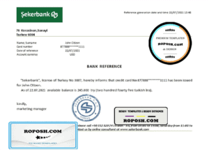 Turkey Sekerbank reference letter template in Word and PDF format