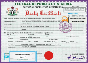 Nigeria vital record death certificate PSD template, version 2