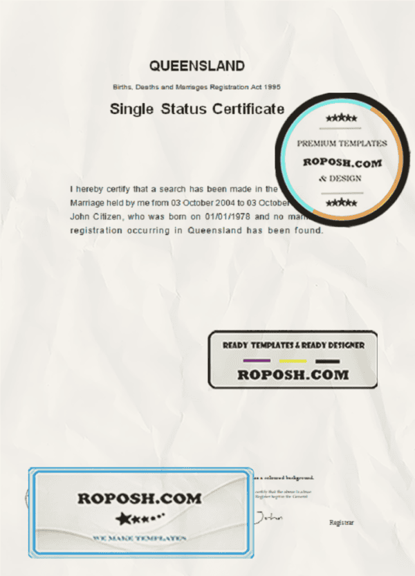 Australia Queensland divorce certificate template in Word format