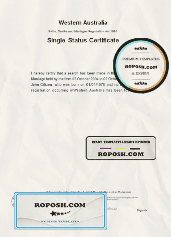 Australia Western Australia divorce certificate template in Word format