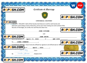 hypnotic universal marriage certificate Word and PDF template, fully editable