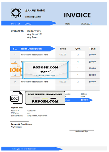 fix focus universal multipurpose tax invoice template in Word and PDF format, fully editable