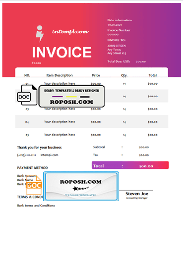 scheme theory universal multipurpose tax invoice template in Word and PDF format, fully editable