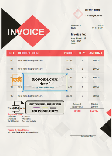 daisy fleur universal multipurpose tax invoice template in Word and PDF format, fully editable scan effect