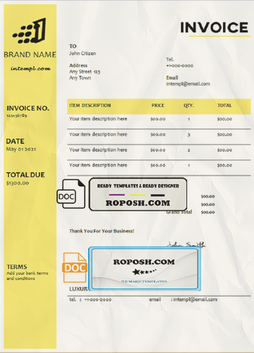 micro iron universal multipurpose tax invoice template in Word and PDF format, fully editable scan effect