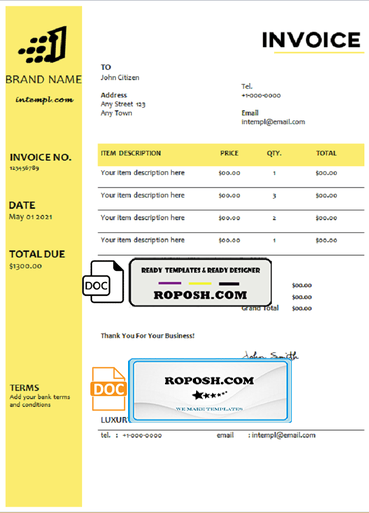 micro iron universal multipurpose tax invoice template in Word and PDF format, fully editable