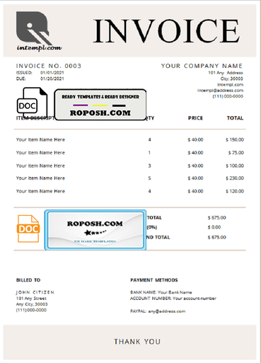 concept smart universal multipurpose professional invoice template in Word and PDF format, fully editable