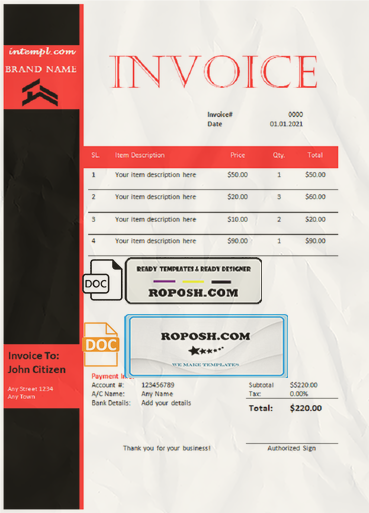 beyond just universal multipurpose good-looking invoice template in Word and PDF format, fully editable scan effect