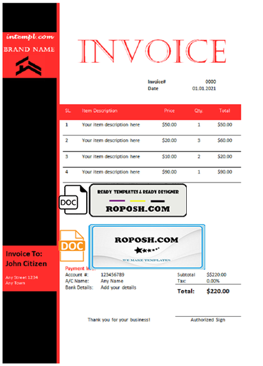 beyond just universal multipurpose good-looking invoice template in Word and PDF format, fully editable