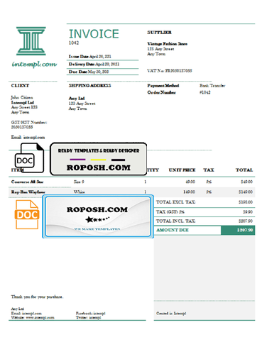 fine discount universal multipurpose tax invoice template in Word and PDF format, fully editable