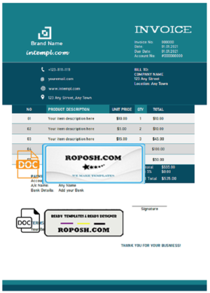 clear logic universal multipurpose good-looking invoice template in Word and PDF format, fully editable