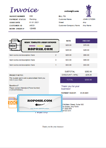 rising side universal multipurpose tax invoice template in Word and PDF format, fully editable