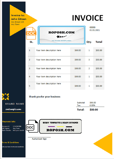 bio universal multipurpose tax invoice template in Word and PDF format, fully editable