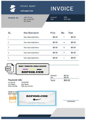 hardy habit universal multipurpose professional invoice template in Word and PDF format, fully editable